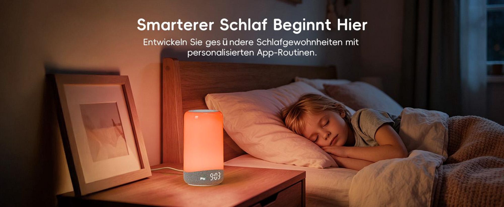 ecozy Tageslichtwecker 3-in-1 Lichtwecker Sonnenaufgangssimulation, Weißes Rauschen, Nachtlicht, mit 26 Klängen, 17 Lichteffekten und App-Steuerung