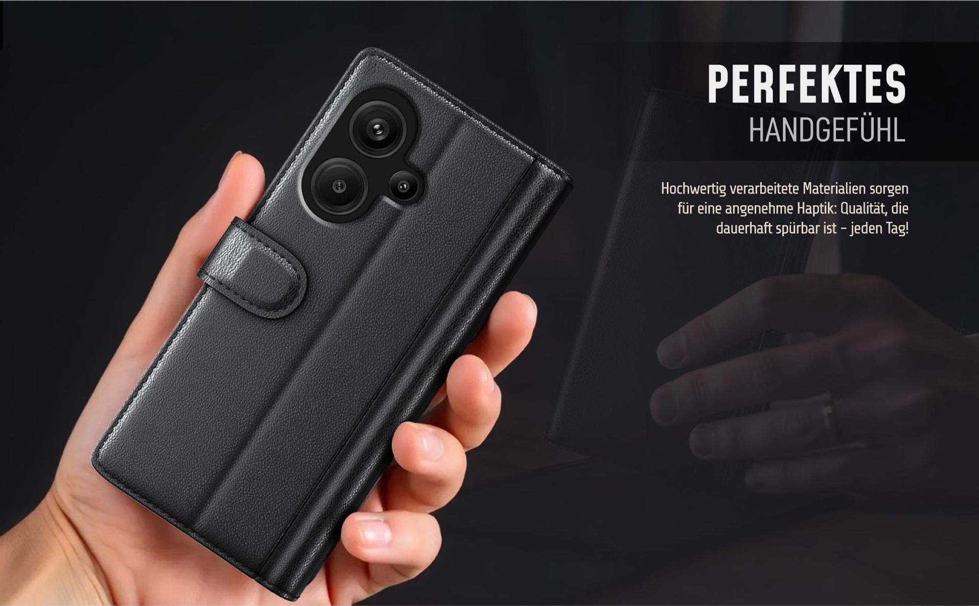 Smartphone Hülle für Xiaomi Redmi Note 13 Pro+ 5G aus echtem Leder in hochwertiger Verarbeitung