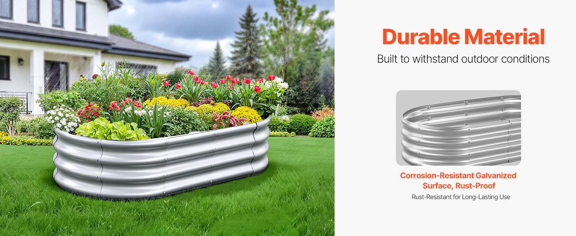 VEVOR Metall Hochbeet, 8 x 2 x 1 Fuß Outdoor Verzinkte Pflanzbox, mit Offenem Boden, Großes Ovales Hochbeet für Gemüse, Blumen, Kräuter und Sukkulenten, Dunkelgrau, 1 Stück-a, 120x60x30 cm (Silber)