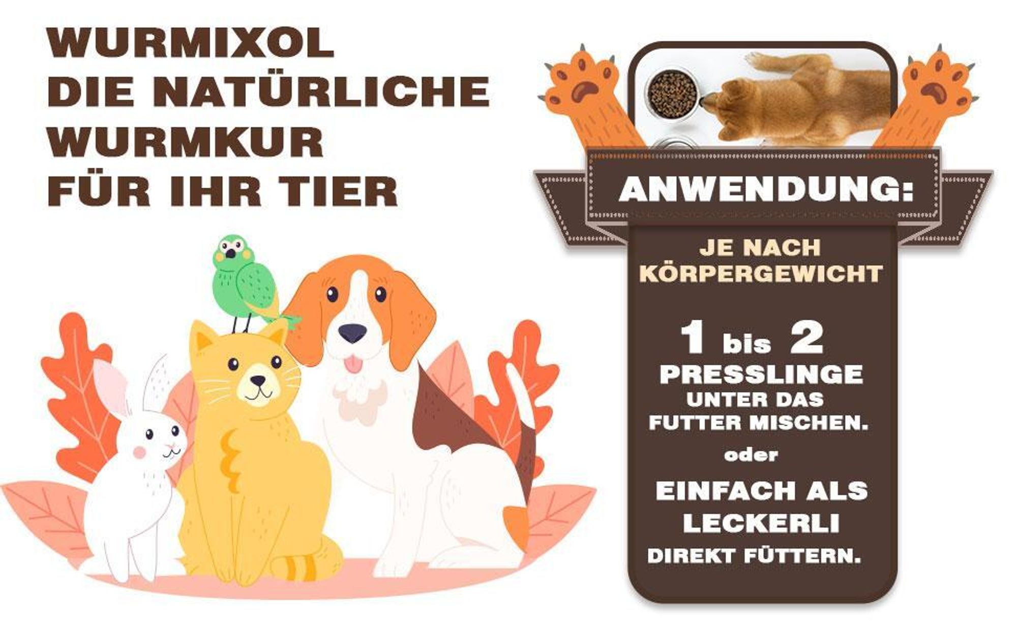 Adema Natural® Wurmixol – Wurmmittel – entwurmen – für Hunde und Katzen – Wurmkur für Hunde - Wurmkur für Katzen - natürliche Wurmkur - Wurmtabletten