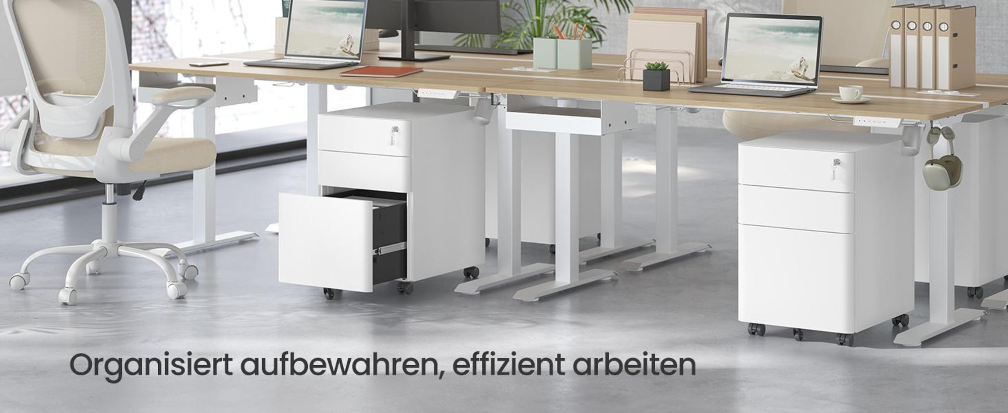 SONGMICS Schubladenschrank, Rollcontainer mit 3 Schubladen, abschließbarer Aktenschrank, vormontiert, Metallschrank, Druckertisch