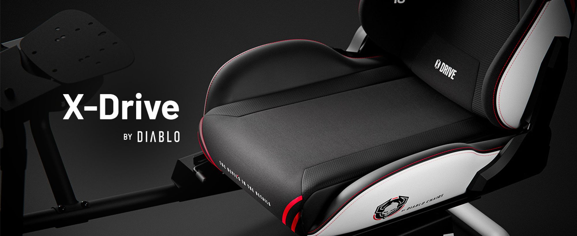 DIABLO Fotel Do Grania na Kierownicy Do Simracingu | Regulowany Funkcjonalny Udźwig 100 kg Uchwyty Na Kable | X-Drive Biało-czarny