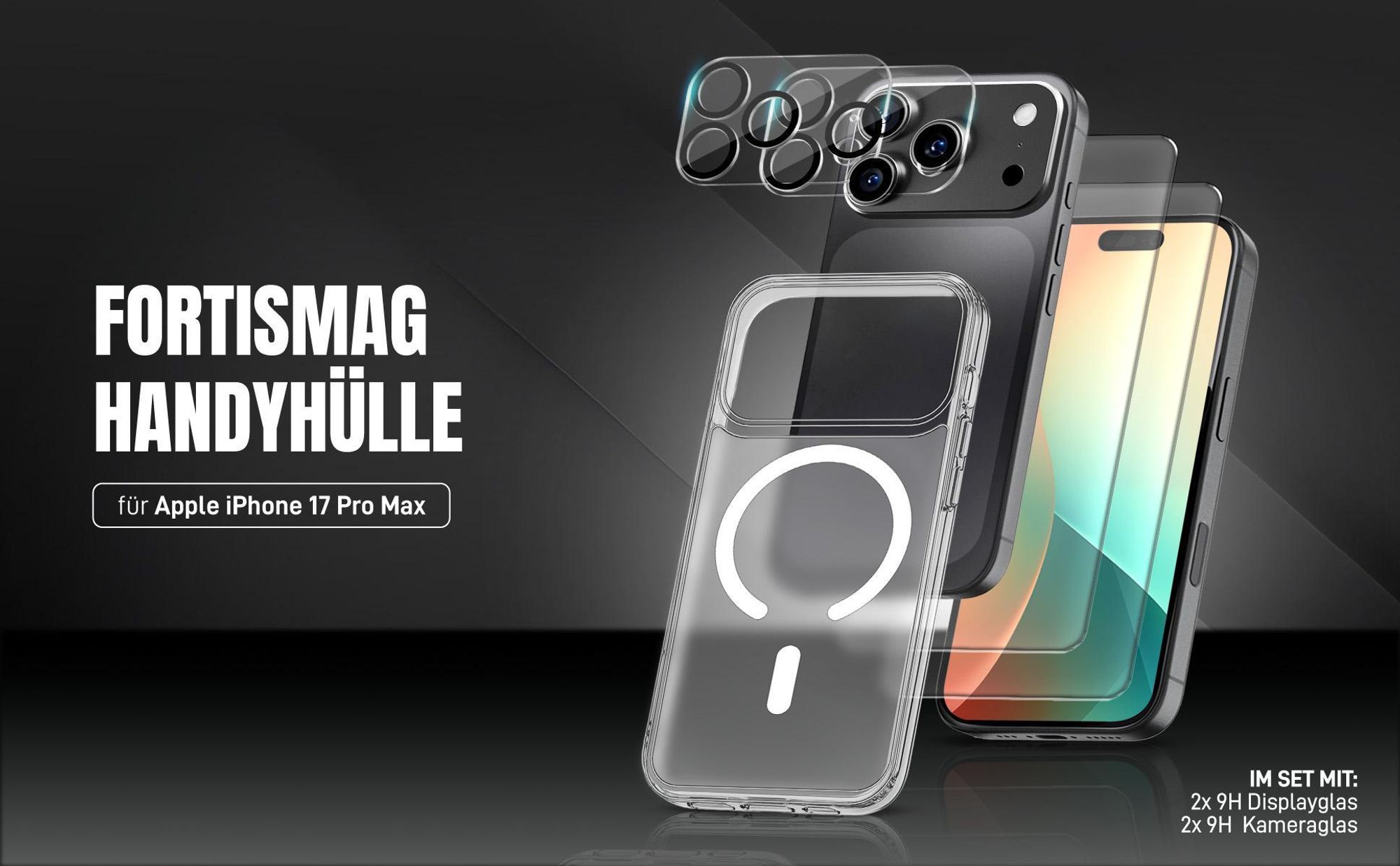 TPU Backcover für Apple iPhone 17 Pro Max mit 2x Displayglas und 2x Kameraglas