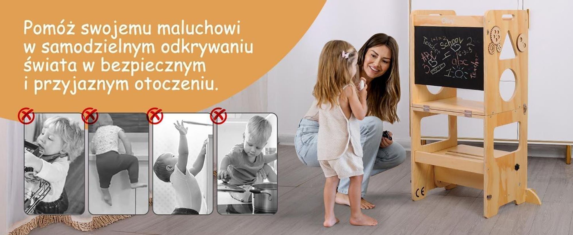 Wieża edukacyjna Olvy dla dzieci, wieża edukacyjna Montessori 3 w 1, wieża edukacyjna od 1 roku, wieża edukacyjna, wieża kuchenna dla dzieci, składane schody dla dzieci, drewniana drabinka