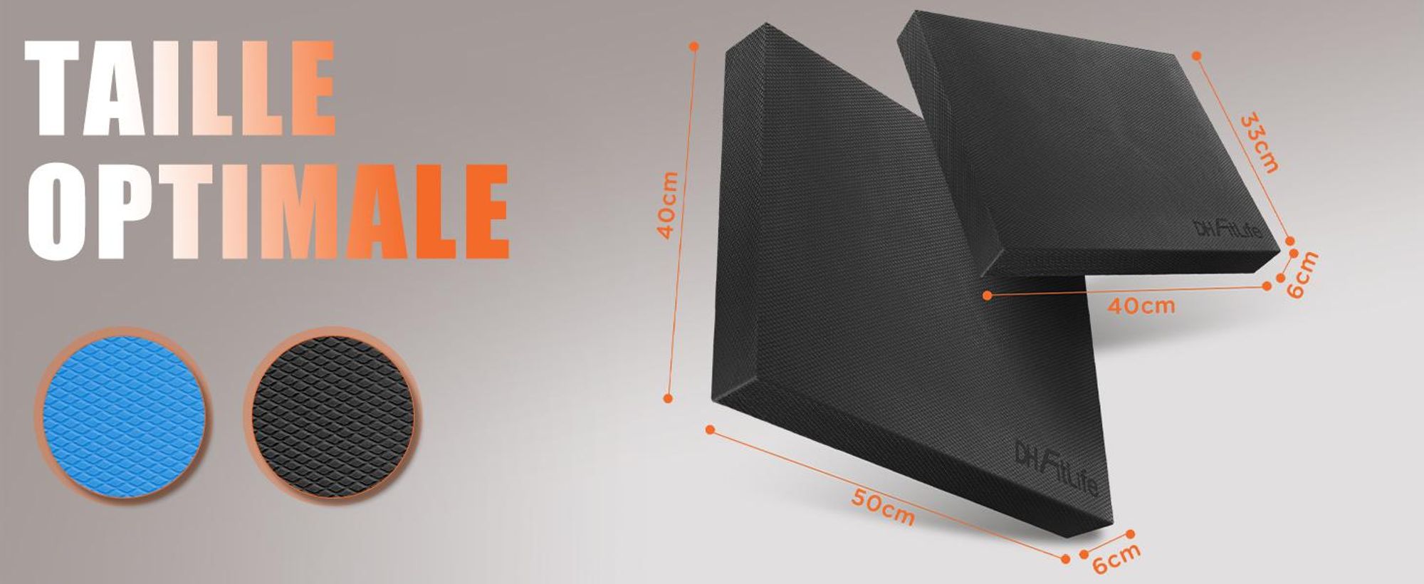 DH FitLife Balance pad XL, coussin d’équilibre fitness, entraînement stabilité et coordination, surface antidérapante, mousse TPE, noir