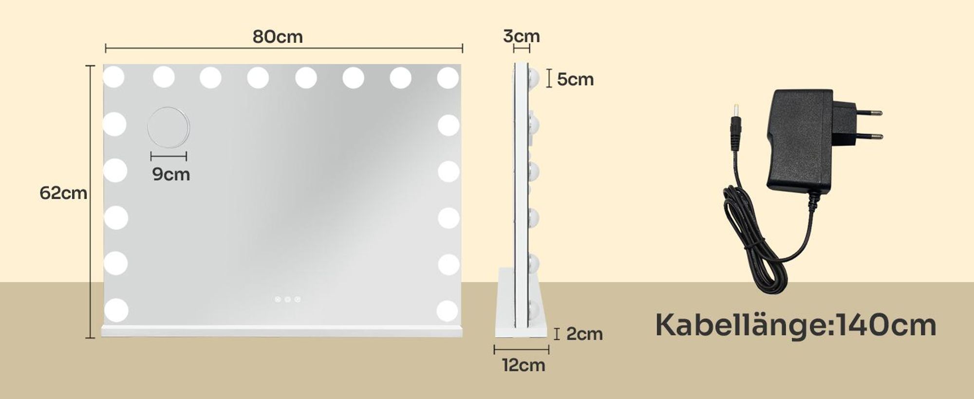 Puluomis Kosmetikspiegel Hollywood 18 LED 80x60cm 3 Lichtfarben Dimmbar Schminkspiegel Spiegel mit Beleuchtung, 10x Vergrößen, Wandspiegel weiß