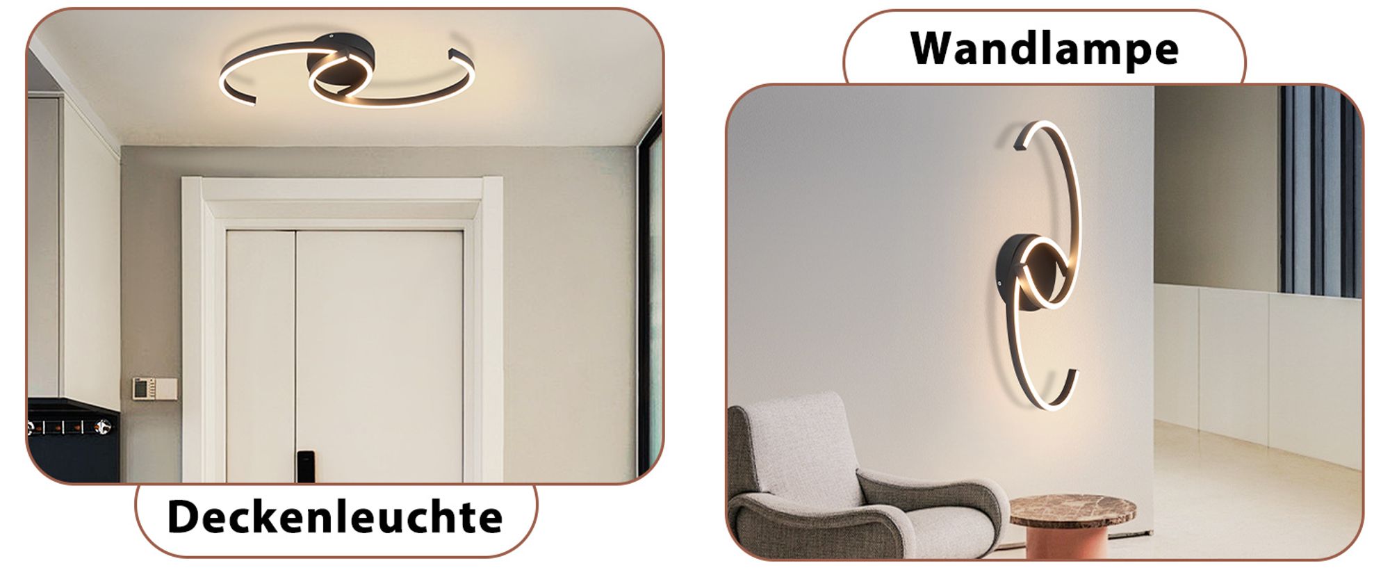 ZMH Deckenlampe LED Deckenleuchte Wohnzimmer 24W Modern Design Wohnzimmerlampe Schwarz 3000K Warmweiß Küchenlampe Flur Schlafzimmerlampe 330° Drehbarer 2-Ringen Metall Deckenleuchten für Küche Büro