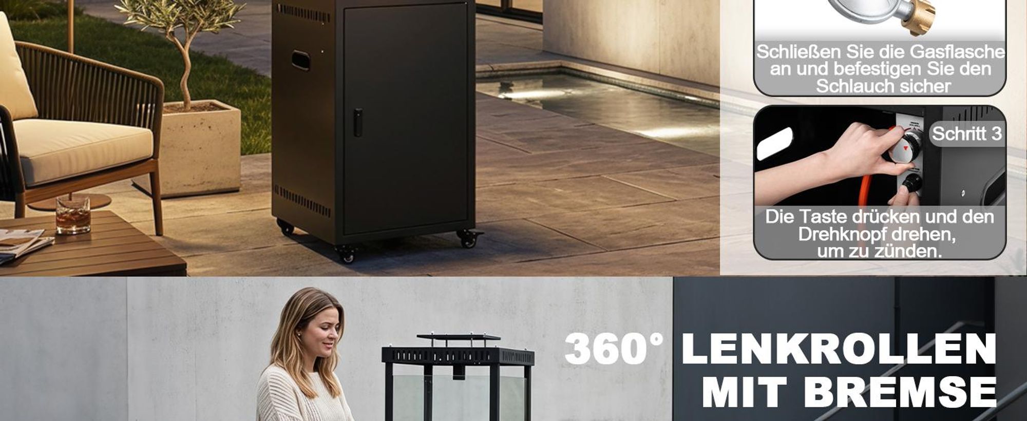 11 kW rauchfreier Propan Gas‑Terrassenheizer mit Lavasteinen