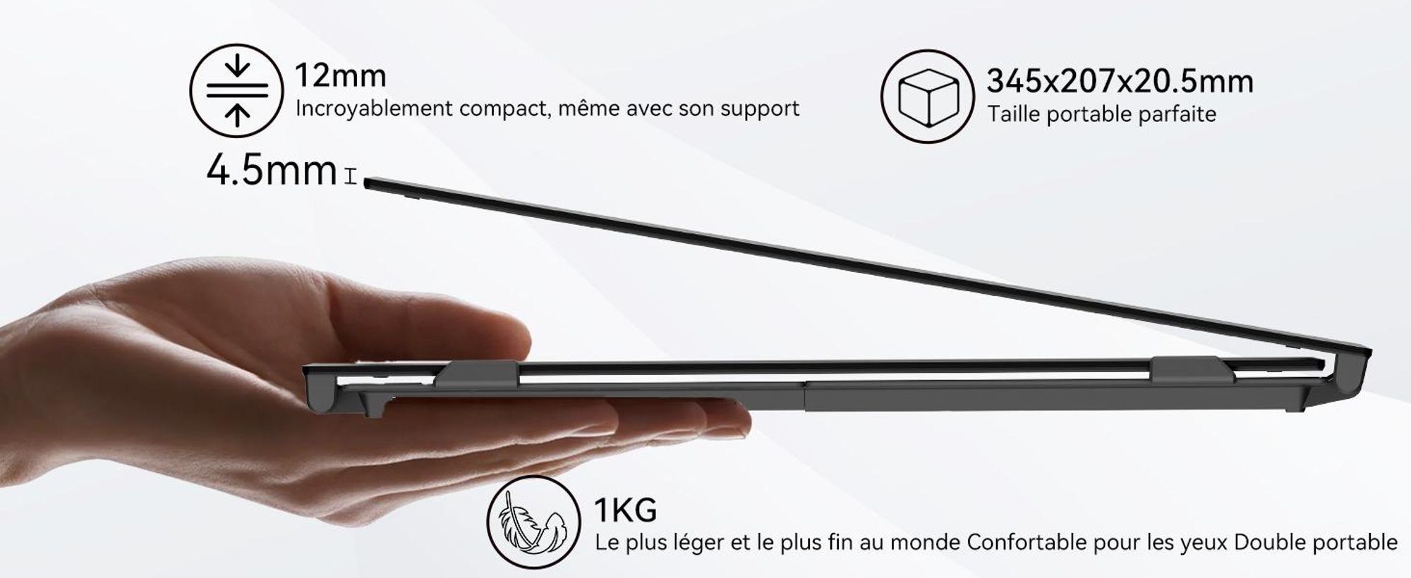 Écran portable Blackview DCM6 14 pouces, moniteur double écran pour ordinateur portable, ultrafin, FHD, compatible avec les ordinateurs portables de 13,3 à 17,3 pou pivotant à 180°, compatible Windows/Mac/Android