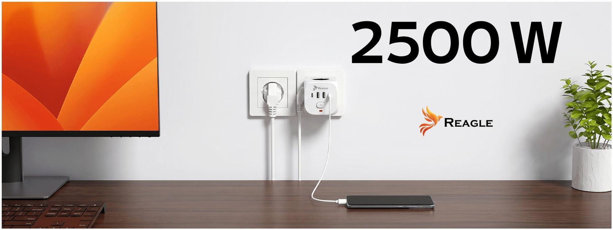 Reagle Cube Steckdosenleiste Würfel 3-fach & 4 USB (2x USB-A, 2x USB-C), Mehrfachsteckdose 7-in-1 mit Schalter, Überlastschutz 2500W