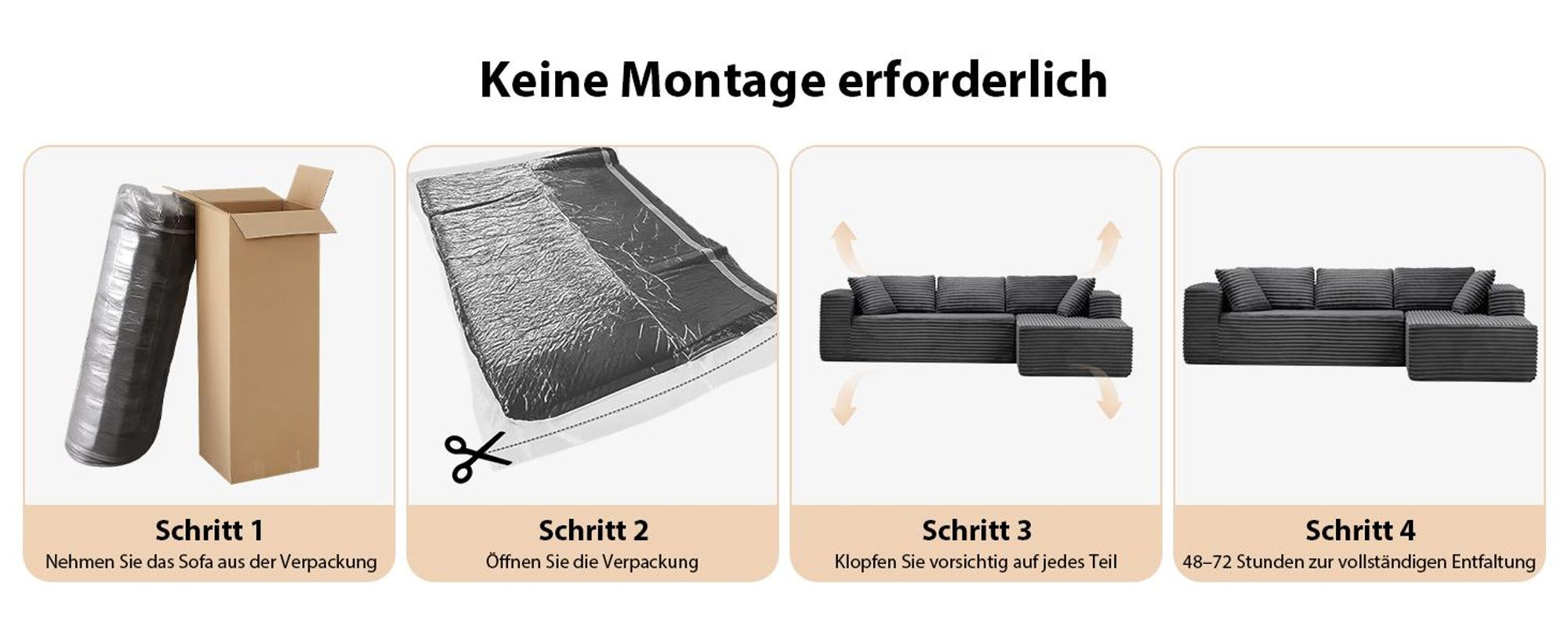 COMHOMASofa Big-Sofa, L-förmige Sofa, Couch Ecksofa, Chaiselongue Schlafsofa mit tiefer Sitzfläche und breiten Armlehnen, Cordstoff dunkelgrau-L