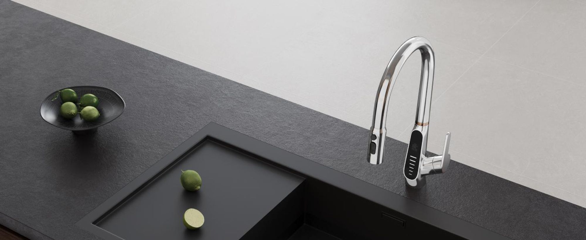 Mai & Mai Wasserhahn Küche Küchenamatur ausziehbar 360° drehbar 3 Wasserstrahl-Modi LED-Digitalanzeige Küchenwasserhahn Spültischarmatur Schwarz 8085