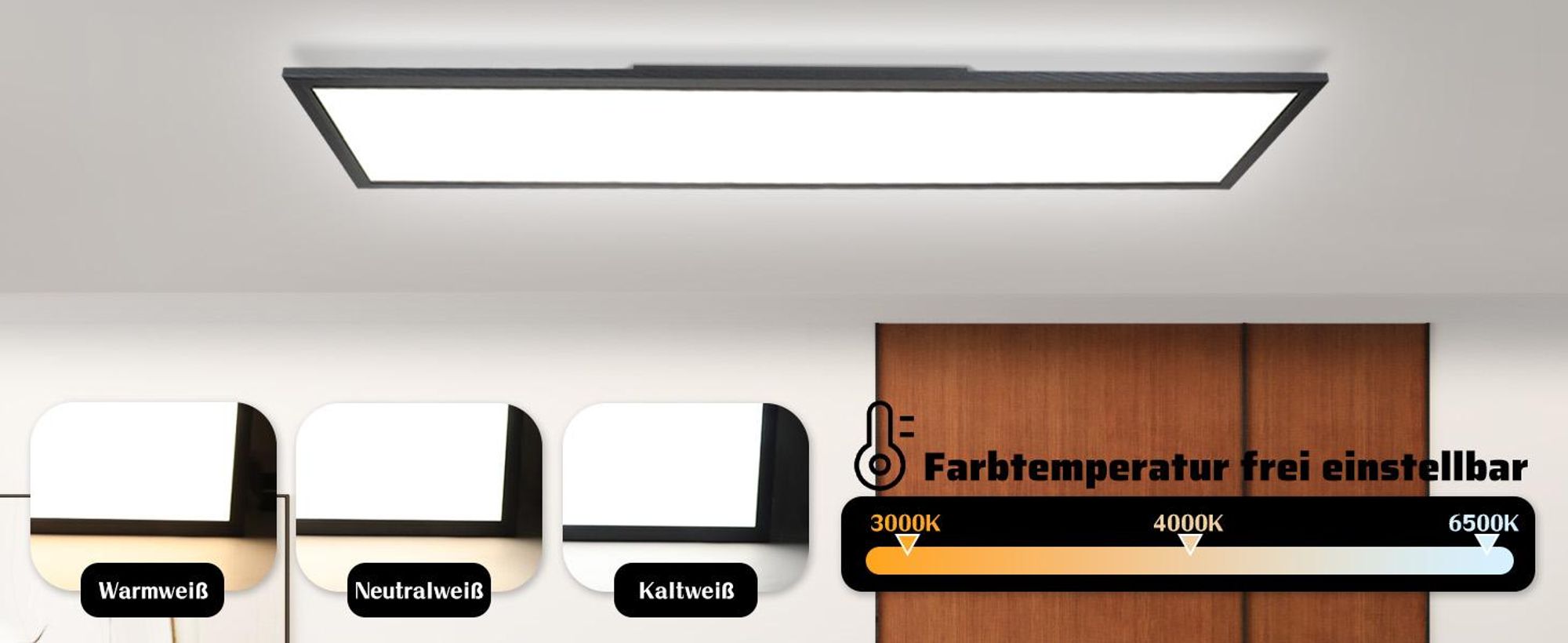 Panneau LED ZMH noir, plafonnier à intensité variable - Plafonnier plat pour bureau avec télécommande, lampe de salon 100 x 25 cm, lampe de cuisine 42 W, panneau de plafond