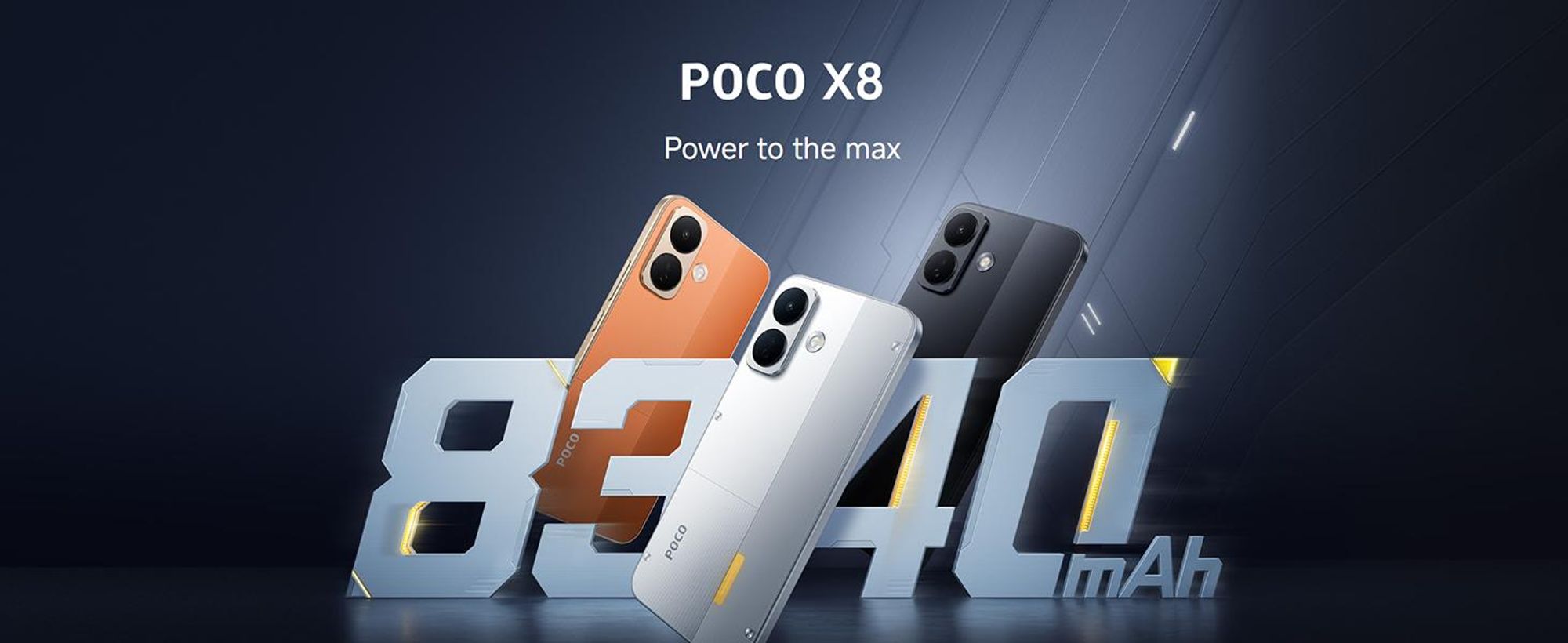 Xiaomi Poco X8 5G smartphone, 12 + 256 GB opslag, oranje kleur, 8340 mAh batterij