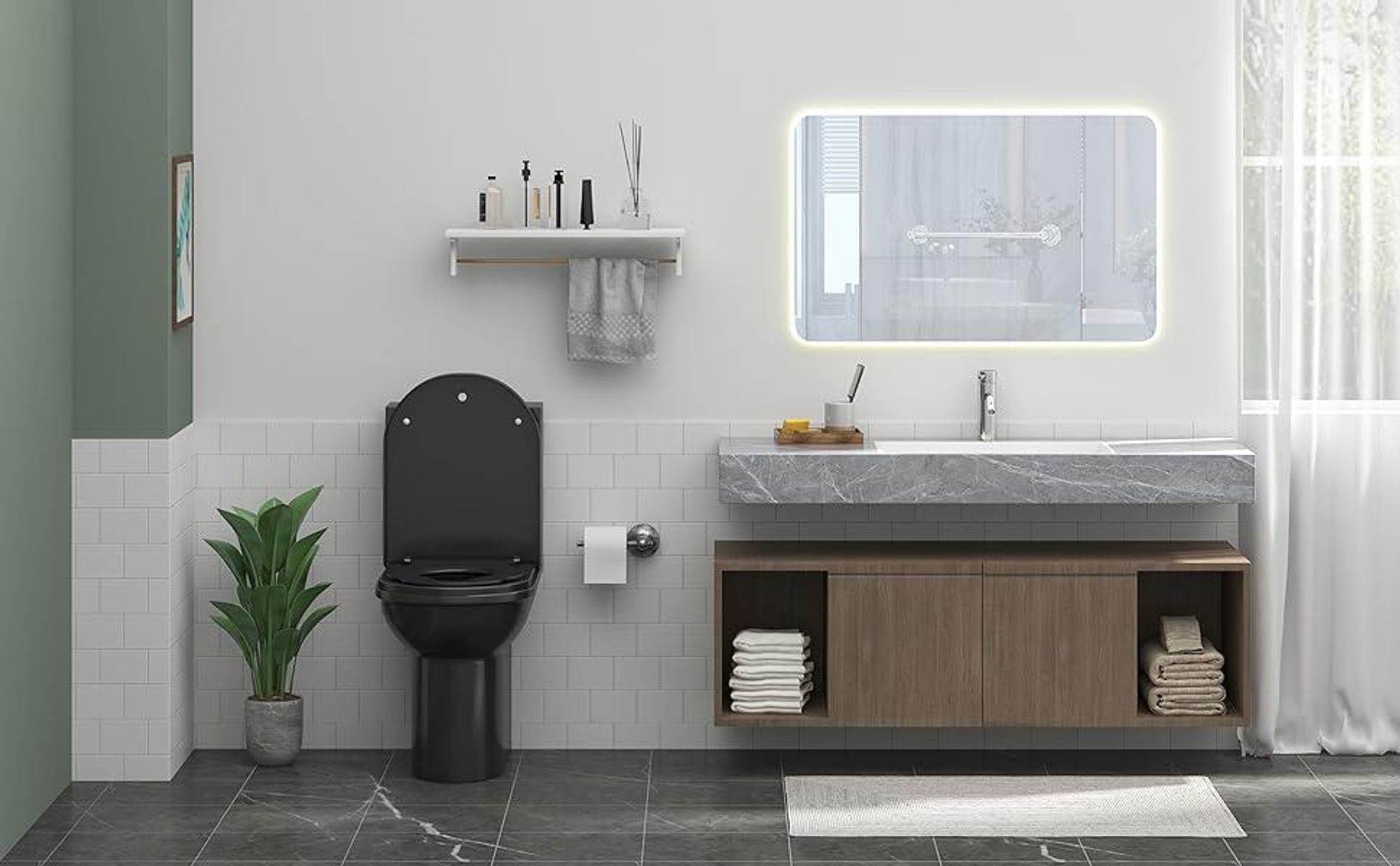 WOLTU Toilettendeckel mit Kindersitz, WC-Sitz mit Absenkautomatik für Familie, Klodeckel in D-Form Schwarz