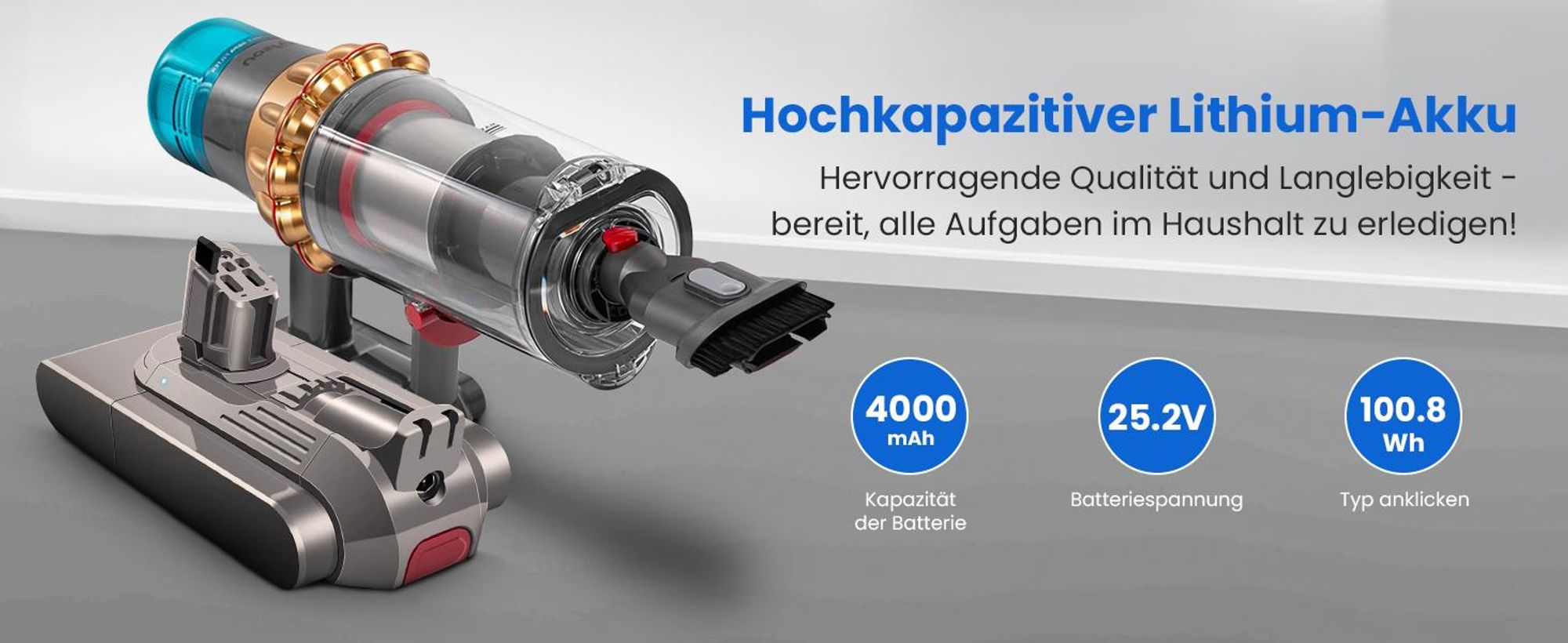 Extralink Akku für Staubsauger V15 Detect (Click-Typ) 25,2 V, 4000 mAh