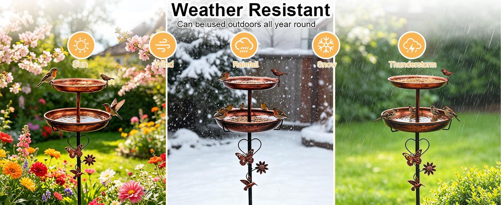 WISFOR Vogeltränke auf Stab, Vogelbad aus Metall, Futterstelle, Gartenstab, Gartenstecker, Gartendekoration