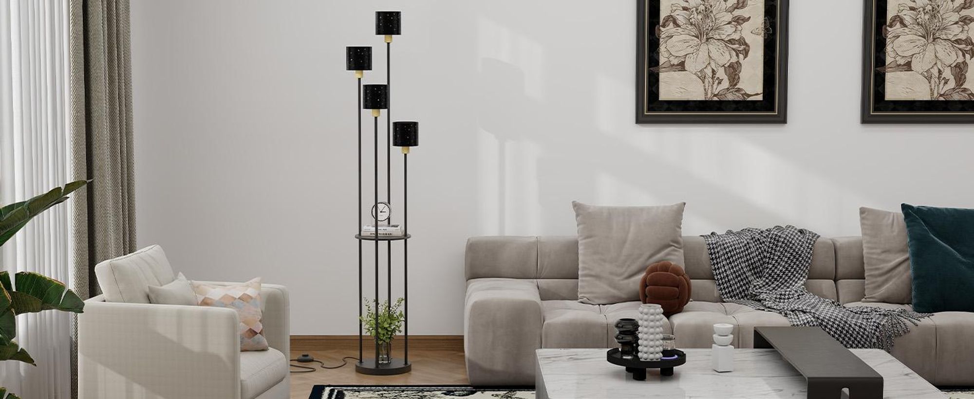 Puluomis Stehlampe 4 flammige Stehleuchte Standleuchte Bodenlampe, mit Fußschalter, E14 Fassung für Schlafzimmer Wohnzimmer Regal 160cm Schwarz
