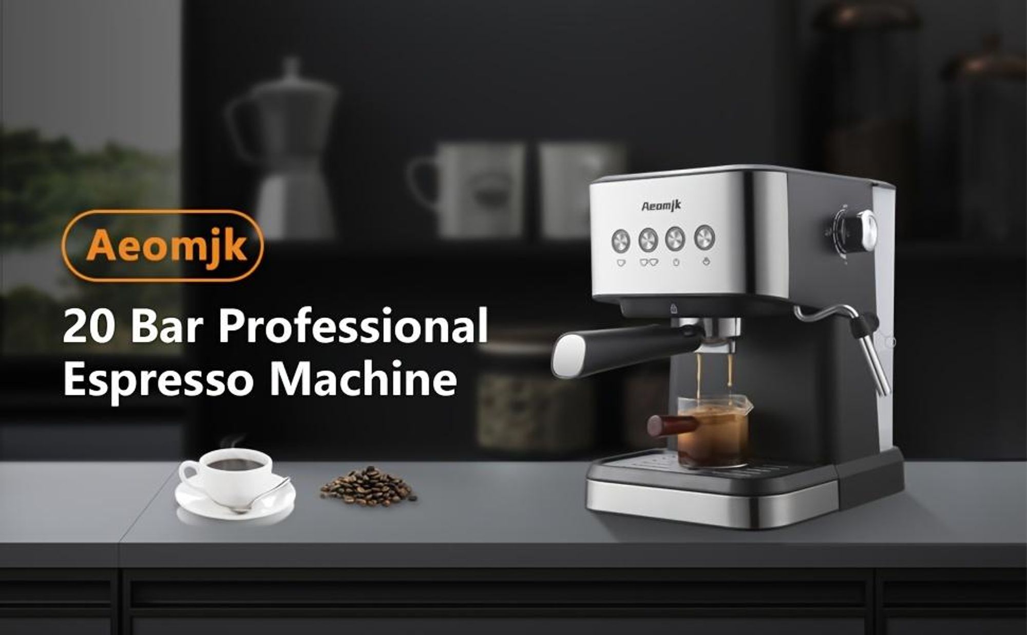 Aeomjk Espressomaschine 20 Bar Siebträger Milchaufschäumer 1.5 L  schwarz