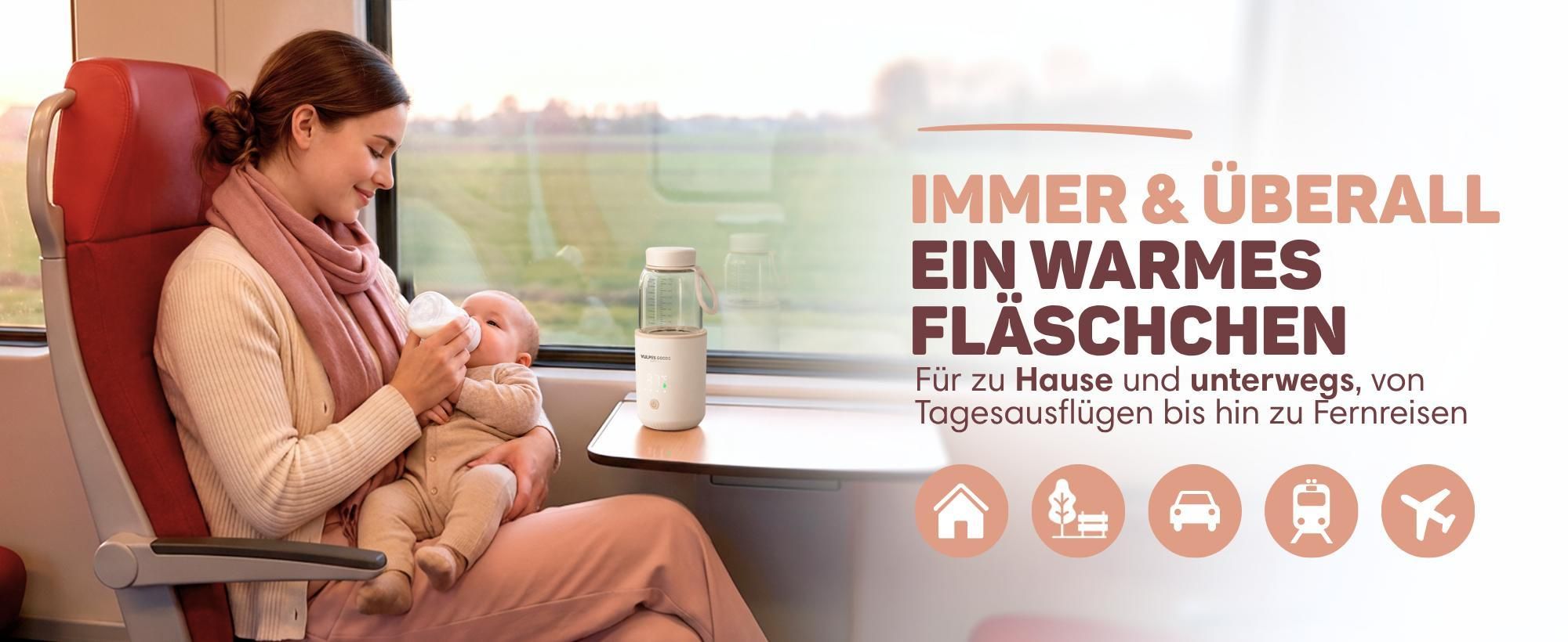 Mobiler Babyflaschenwärmer im Zug warmes Fläschchen für unterwegs