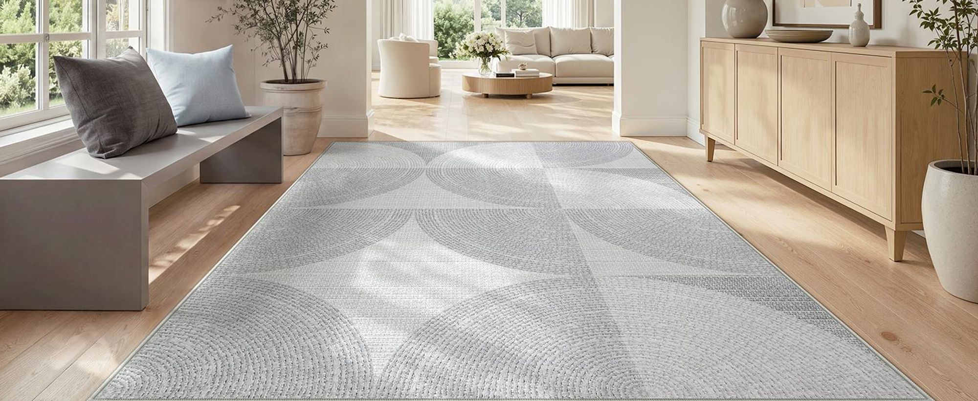 Tribesigns Geometrischer Teppich 160x230 cm, Modern Minimalist Kurzflor Teppich, Maschinenwaschbar Wohnzimmerteppich, Schlafzimmer Büro, Grau