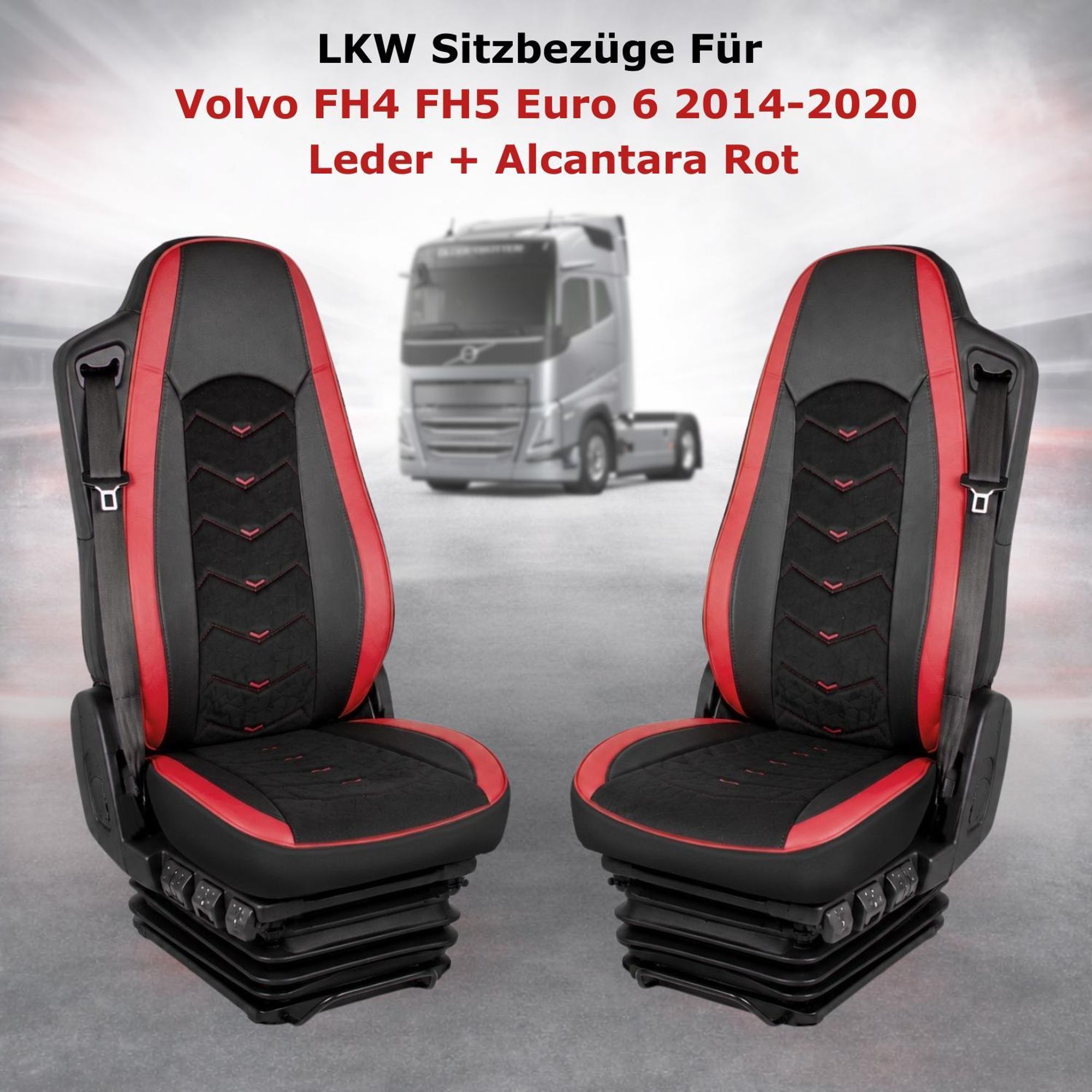 LKW Sitzbezüge 1+1 Leder + Alcantara Für Volvo FH4 FH56 2014-2020 Rot