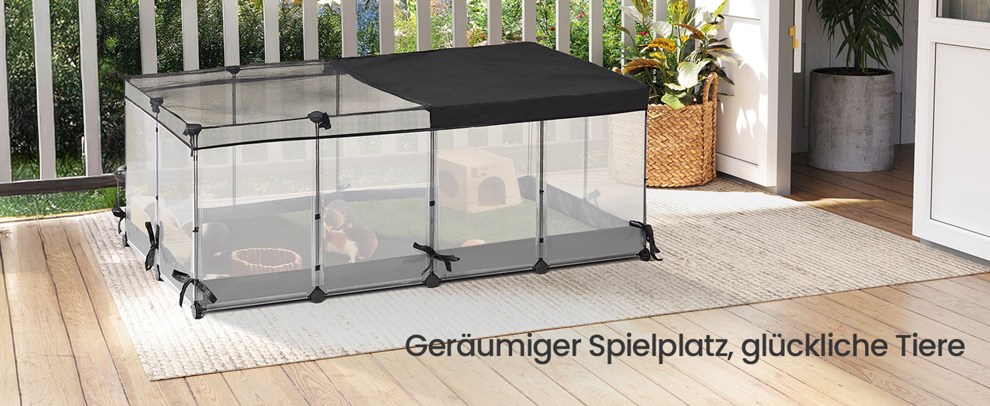 SONGMICS Kleintiergehege, atmungsaktiv, wasserresistentes Gewebe unten, Kaninchenstall