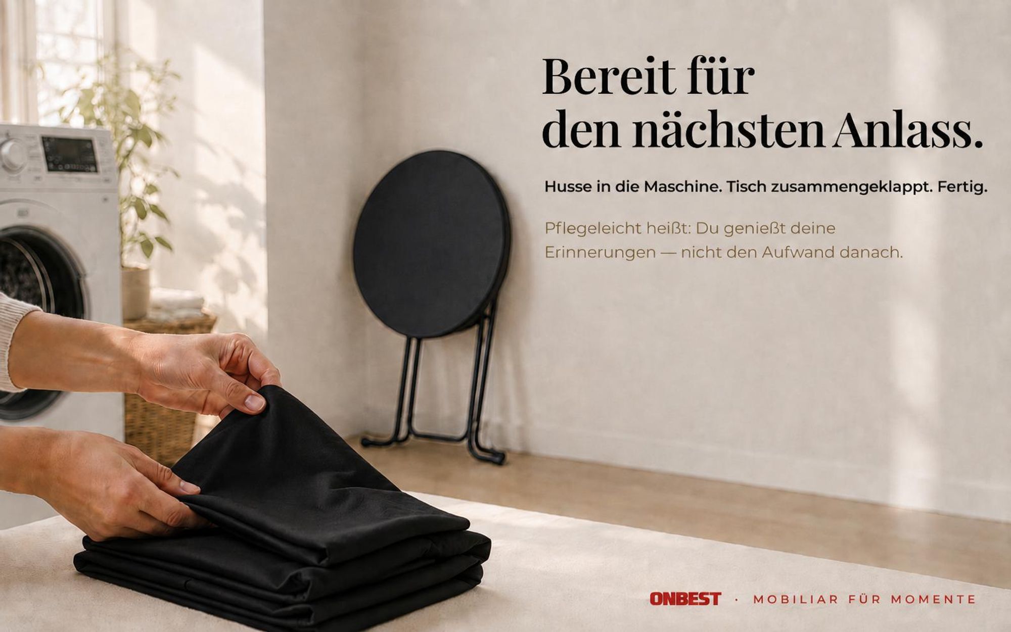 ONBEST Stehtisch | klappbar | mit Husse | Ø 80 cm | 60 kg | Tragkraft | 110 cm Höhe | Kratzfest | Wetterfest