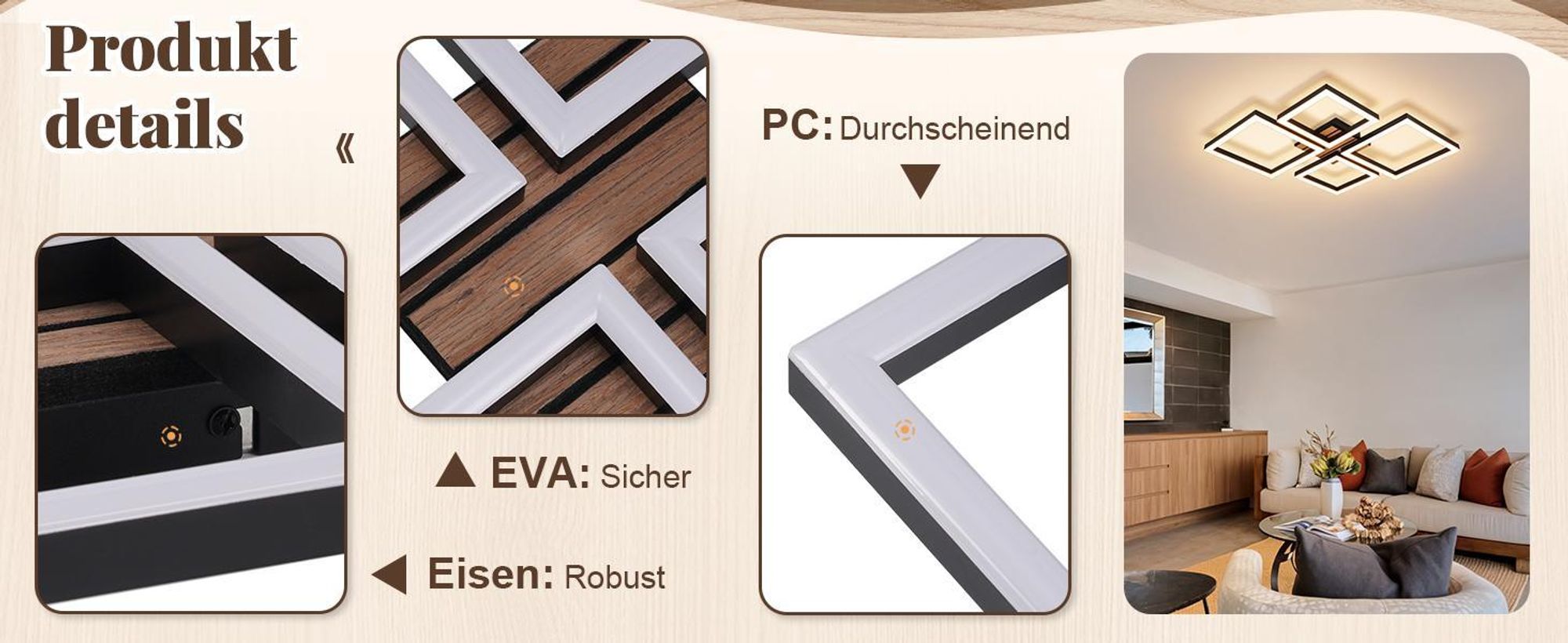 ZMH LED Deckenleuchte Deckenlampe Schlafzimmer 32W Küchenlampe Schwarz Wohnzimmerlampe Flur Flurlampe  in Holzoptik Deckenbeleuchtung für Wohnzimmer