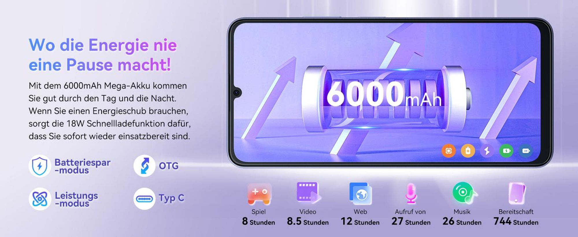Blackview Color 8 (16GB + 128GB) Handy Ohne Vertrag, 6,75 Zoll Display, Face ID ，Octa-core Unisoc T616 ，50MP + 8MP Kamera, 6000mAh Akku