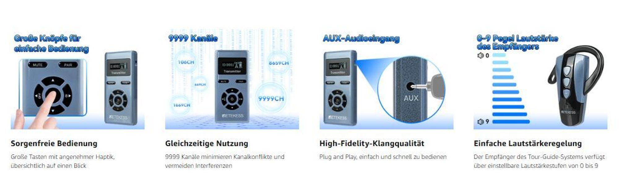Retekess TT106S Tour Guide System, Audio System, Lange Lebensdauer, 200 m, One-Touch-Steuerung, Großtasten-Design, für Konferenzen, Reisen