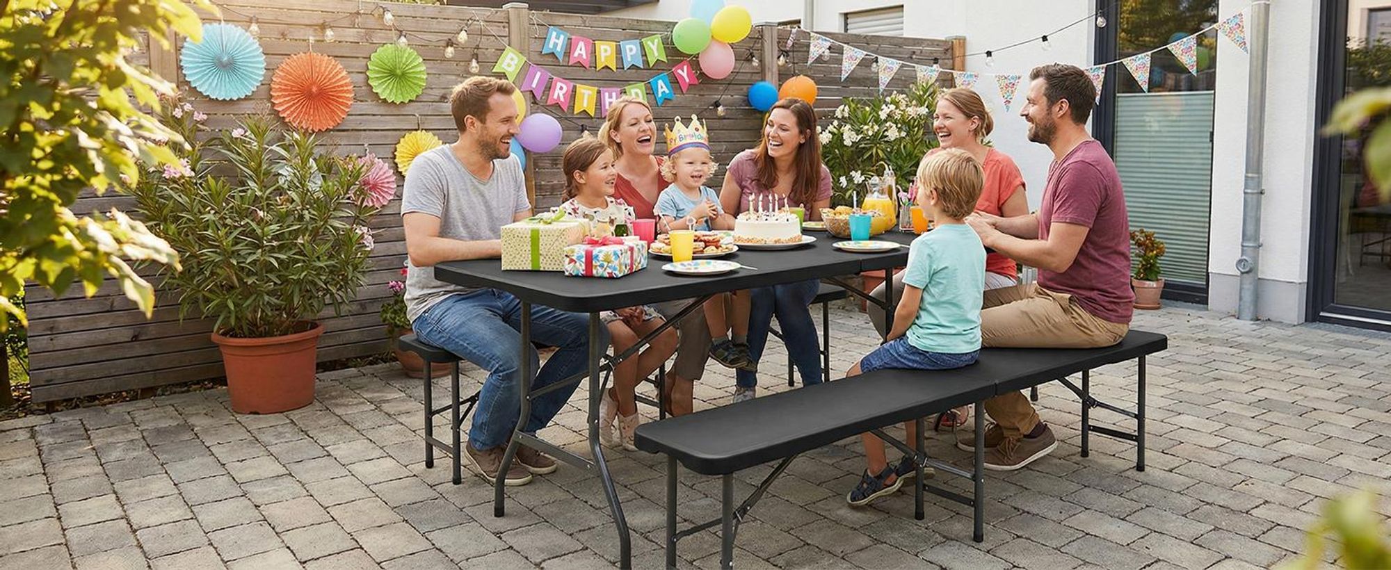 180cm Bierzeltgarnitur Klappbar Festzeltgarnitur mit Tragegriffe Gartenmöbel Set