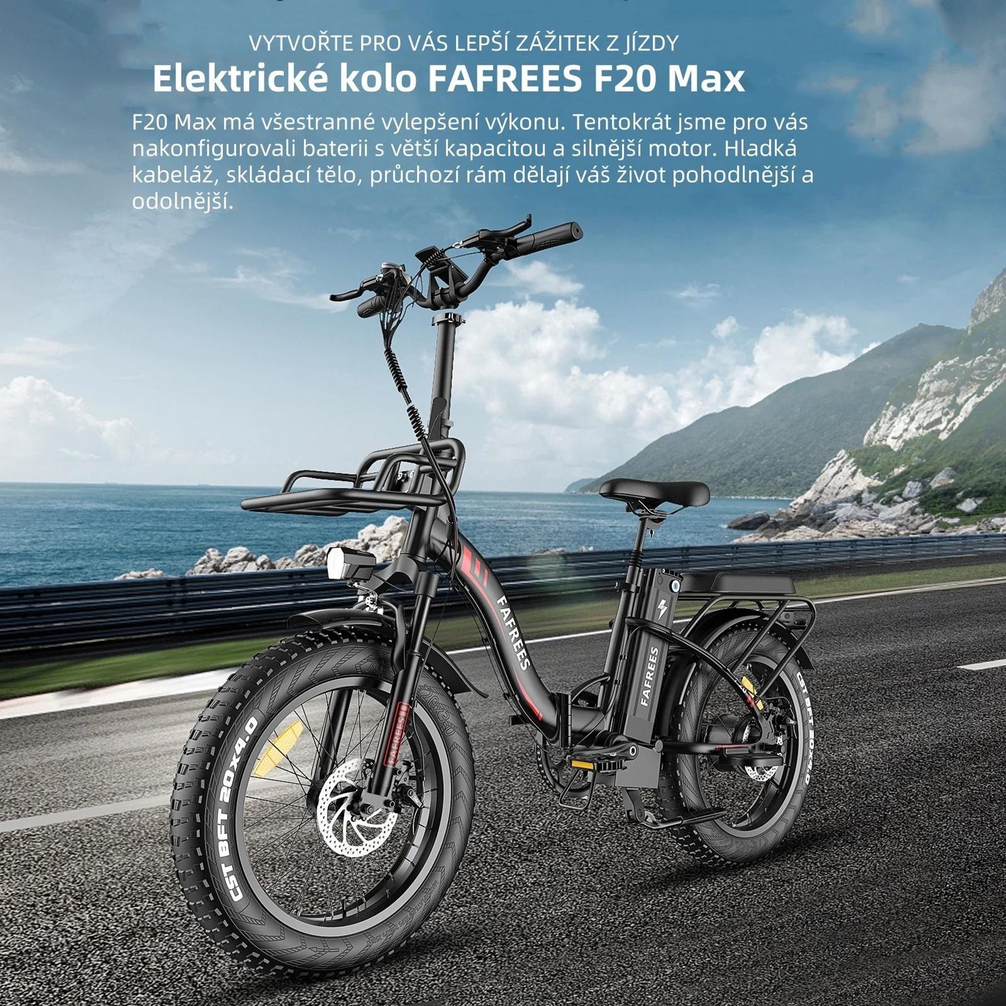 Elektrické kolo FAFREES F20 Max - Baterie 48V 30Ah, pneumatiky 20", mechanické kotoučové brzdy - Černá barva