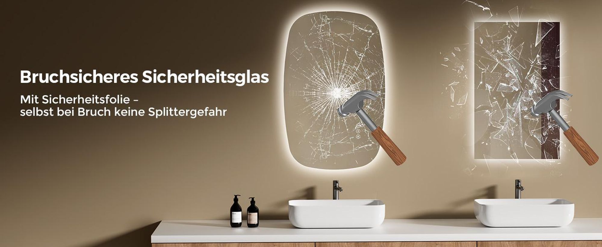 S'AFIELINA 95×60 cm Wandspiegel LED – Badspiegel mit Beleuchtung, HD-Glas , dimmbar, 3-farbige LED, Anti-Beschlag, horizontal & vertikal aufhängbar