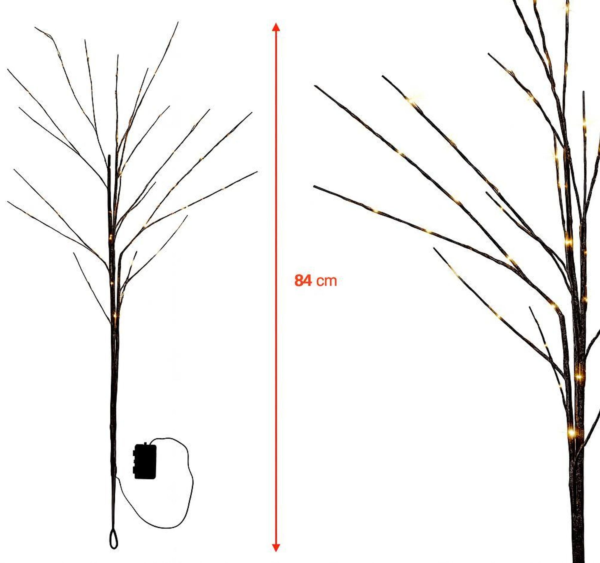 2x LED Deko Zweig 84 cm Schwarz mit 112 warmweißen LEDs, Timerfunktion, Batteriebetrieben, IP44 für Innen & Außen, flexible Äste