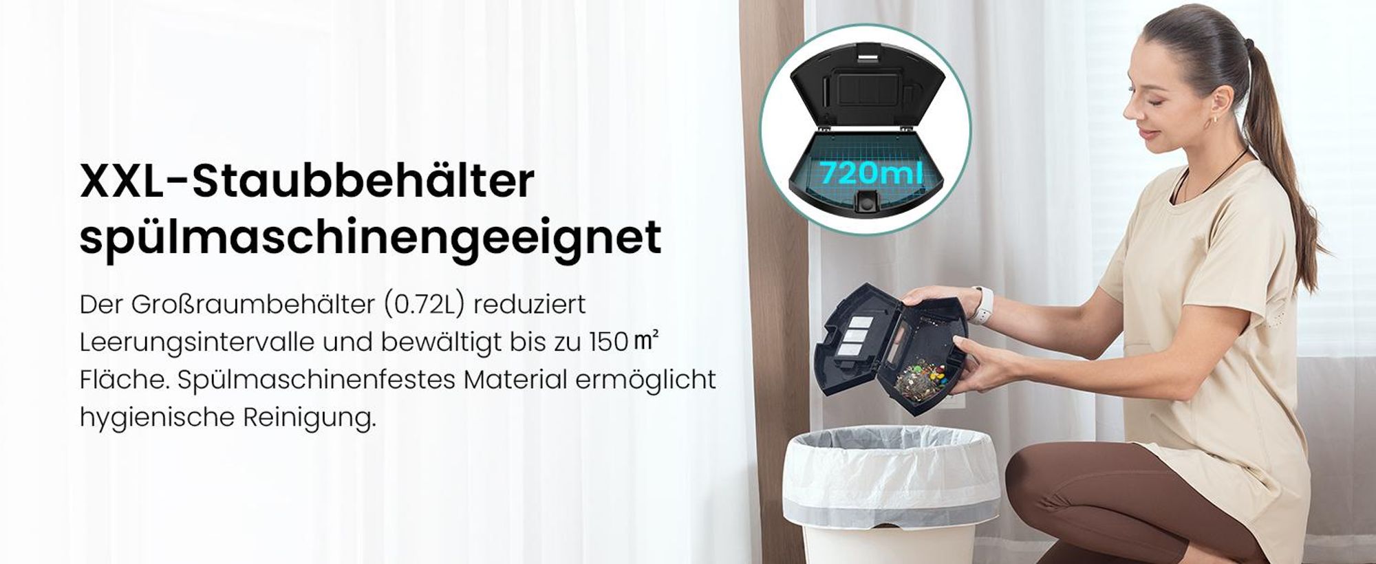 Vactidy W6+ Saugroboter ohne Wischfunktion, 2800 Pa Saugkraft, 720 ml großer Behälter, 120 Min. Laufzeit, APP/Sprache/Fernsteuerung