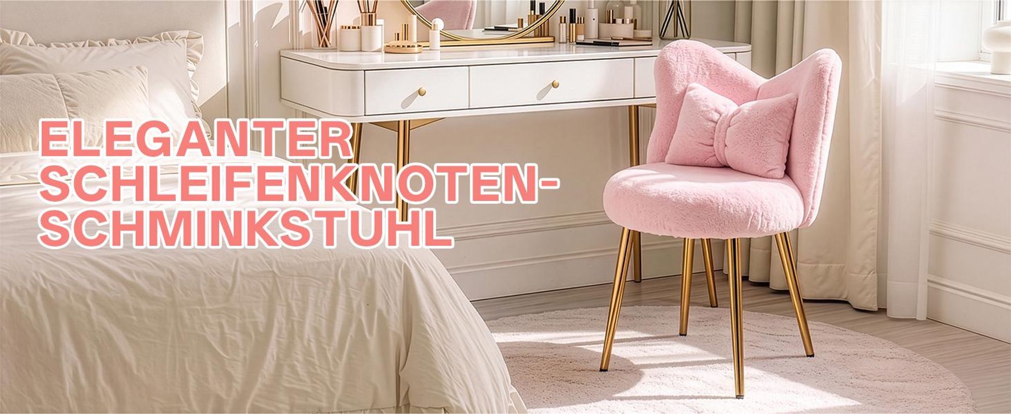 FCH Schminkhocker, Schreibtischhocker, Bow Shape Rücken Dressing Stuhl,Esszimmerstühle, Sitzhocker Polsterhocker,53×49.50×78cm, Rosa