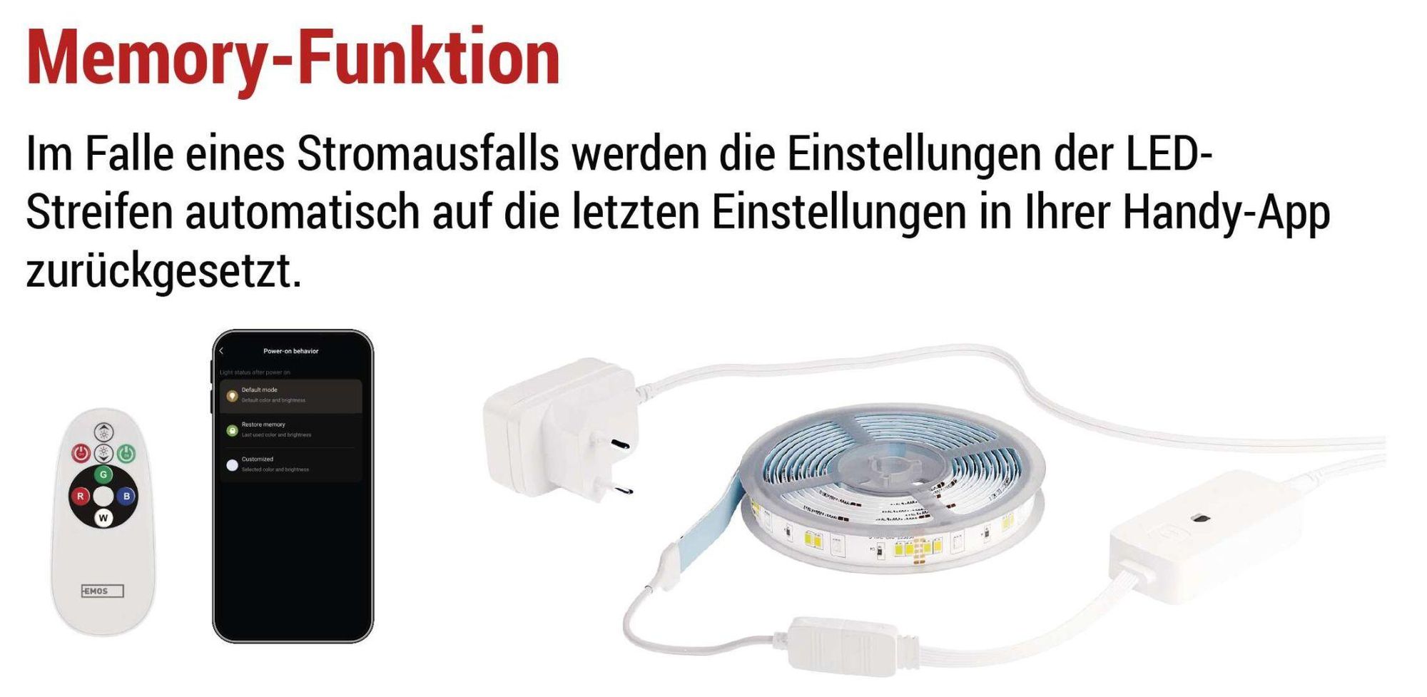 EMOS Smart LED Strip RGB/CCT 2m, LED-Streifen mit Fernbedienung und App, 16 Mio Farben, Musik-Synchronisation, inkl. 1,5 Kabel und Netzteil, ZPW218R