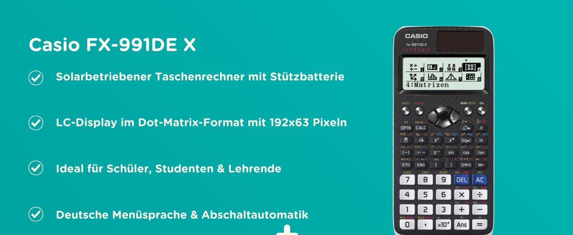Casio fx-991DE X Classwiz inkl. WYNGS Schutztasche Schwarz - Wissenschaftlicher Taschenrechner - Basic Set