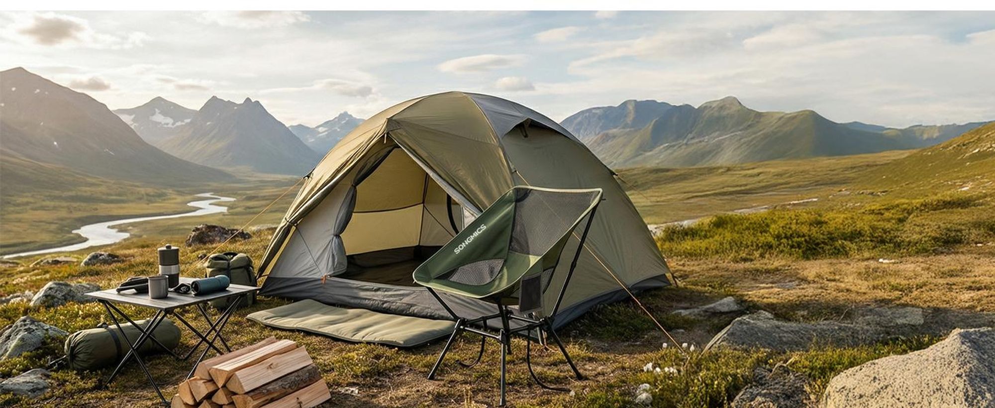 SONGMICS Campingstühle Set, höhenverstellbar, 2 Outdoor Klappstühle mit Stahlrahmen, Tragkraft 150 kg, mit 2 Taschen, für Reisen und Camping, braun