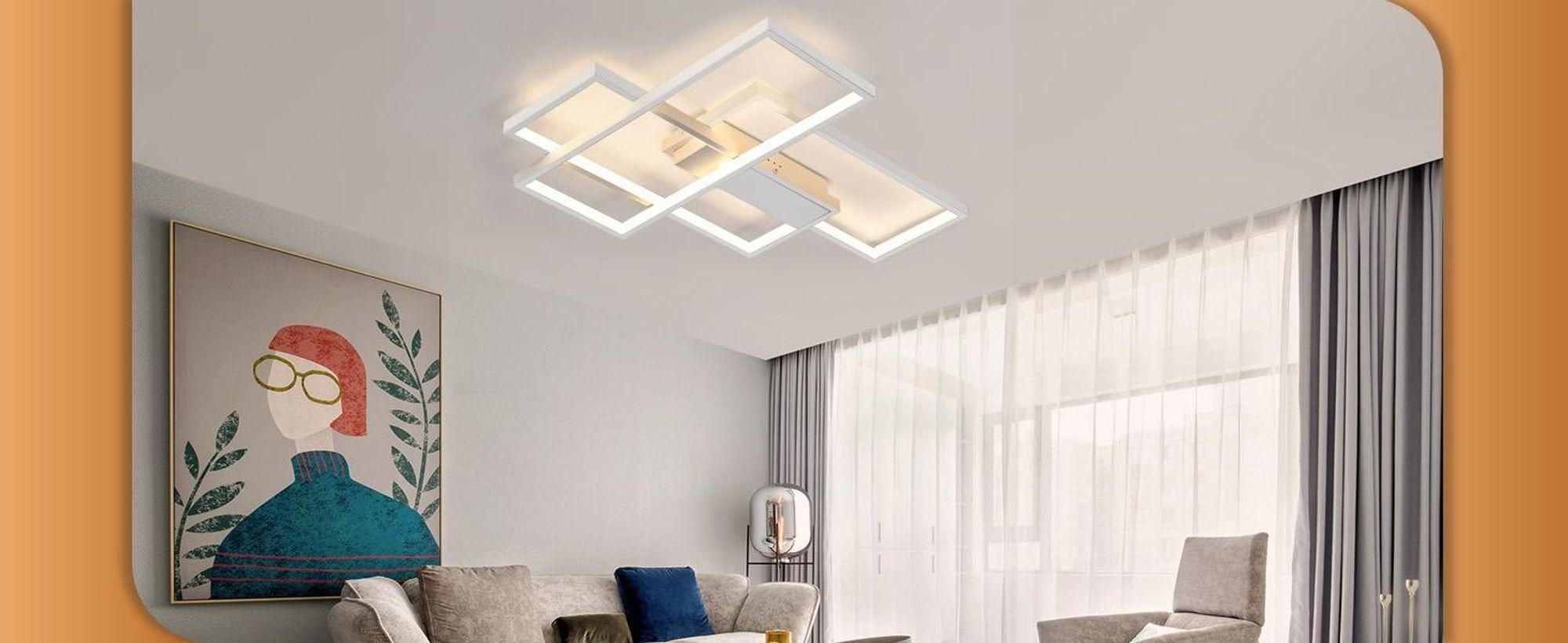 ZMH Lampa sufitowa LED Nowoczesna lampa sufitowa Duża biała lampa do salonu Ściemnialna z pilotem Geometryczna lampa do sypialni 88W Oświetlenie sufitowe