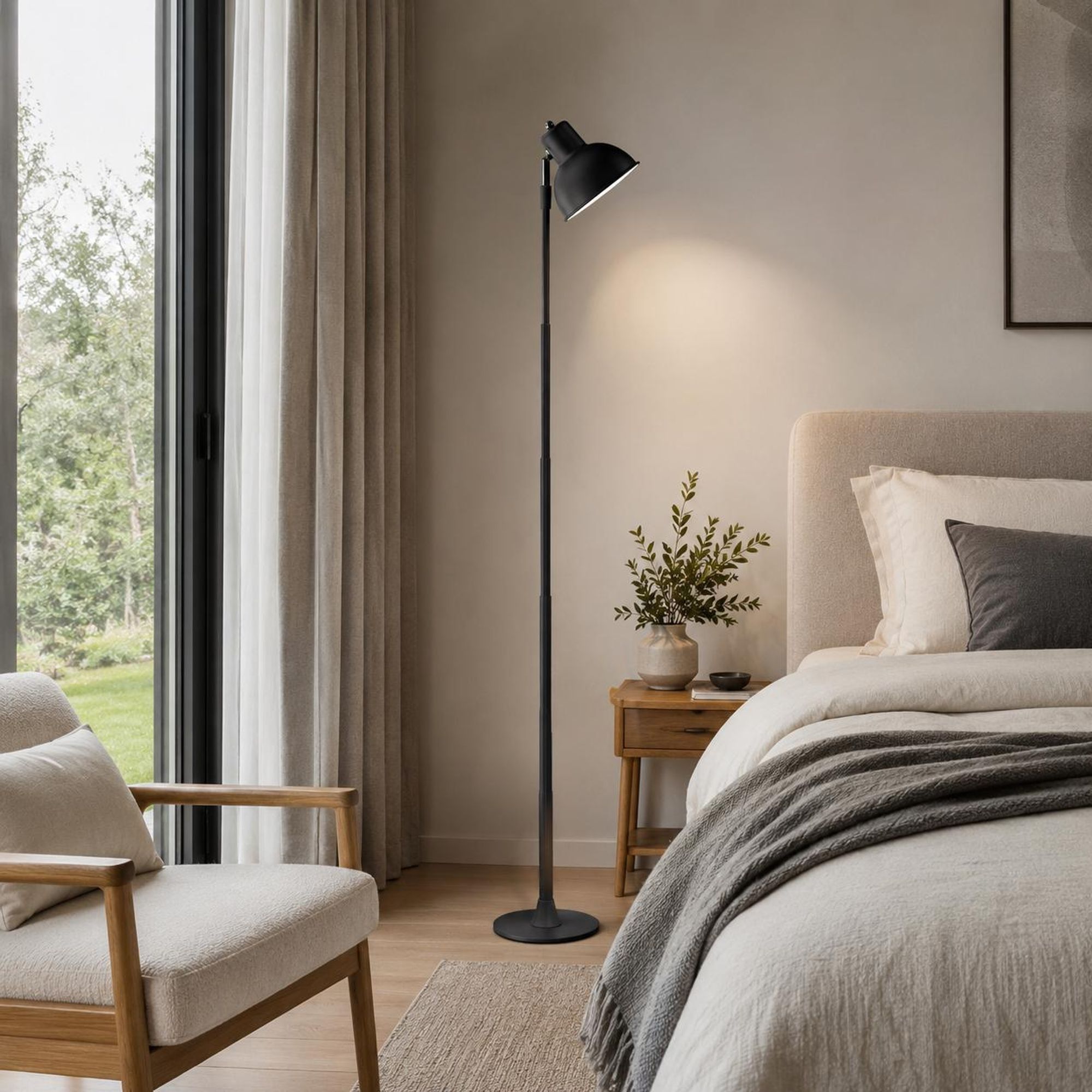 LED Tischlampe Höhenverstellbar 45-145cm - 2-in-1 Stehleuchte Schwarz mit USB Dimmbar 3 Lichtfarben 150° Drehbar Leselampe für Wohnzimmer Nachttisch