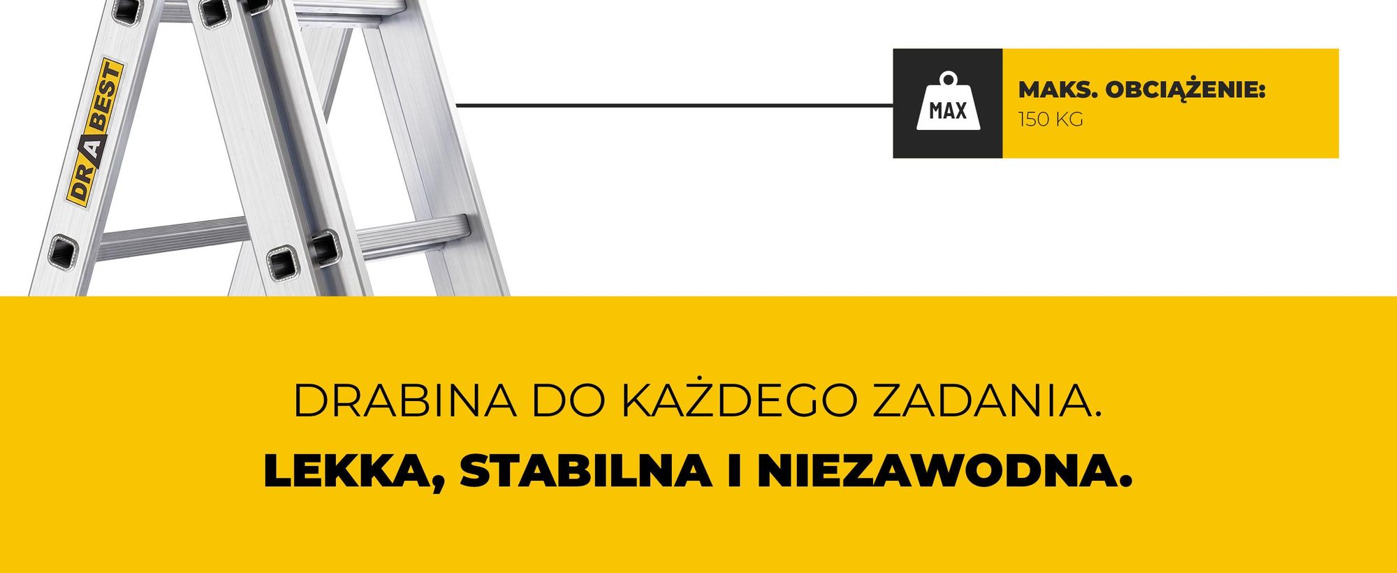 Drabest | Drabina Aluminiowa 3x8, Wielofunkcyjna Wysuwana Składana, Antypoślizgowe Szczeble, Stabilizator, Do 150 kg, Wysokość Robocza 4.97 m