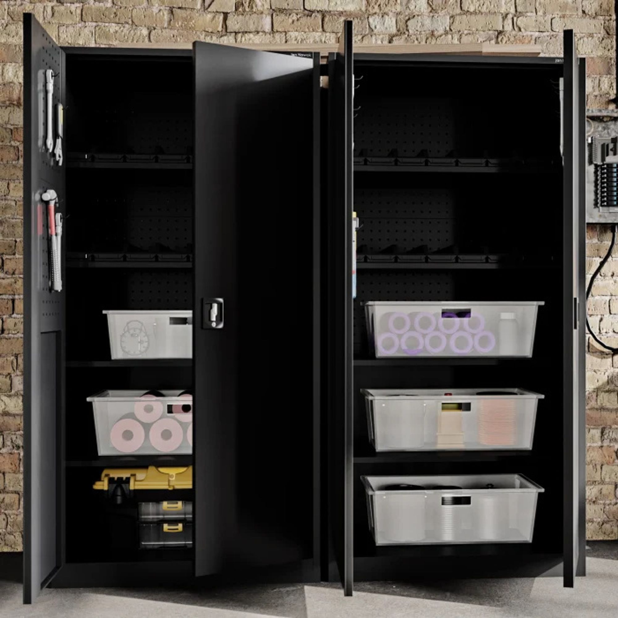 Jan Nowak Werkzeugschrank TC01A Werkstattschrank Garagenschrank Universalschrank Lagerschrank Pulverbeschichtet Flügeltüren Stahlblech 180 cm x 90 cm x 50 cm (Schwarz)