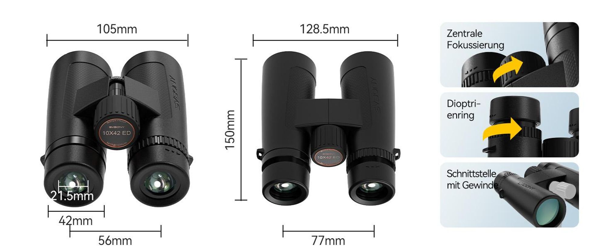 Svbony SV202 Upgraded 10x42 ED Fernglas, BAK4 Prisma, FMC, IPX7, Phasenkorrektur, Dielektrische Prismenbeschichtung, Weitwinkel, für Vogelbeobachtung