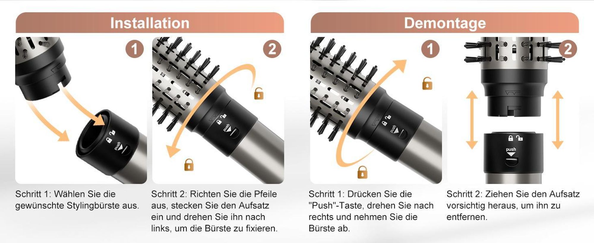 MCURO 6-in-1 Warmluftbürste mit 6 Aufsätzen,Airflow Lockenstab, Föhn & Negativ-Ionen Haarstyler für Glätten,Volumen & Locken,inkl. Aufbewahrungstasche