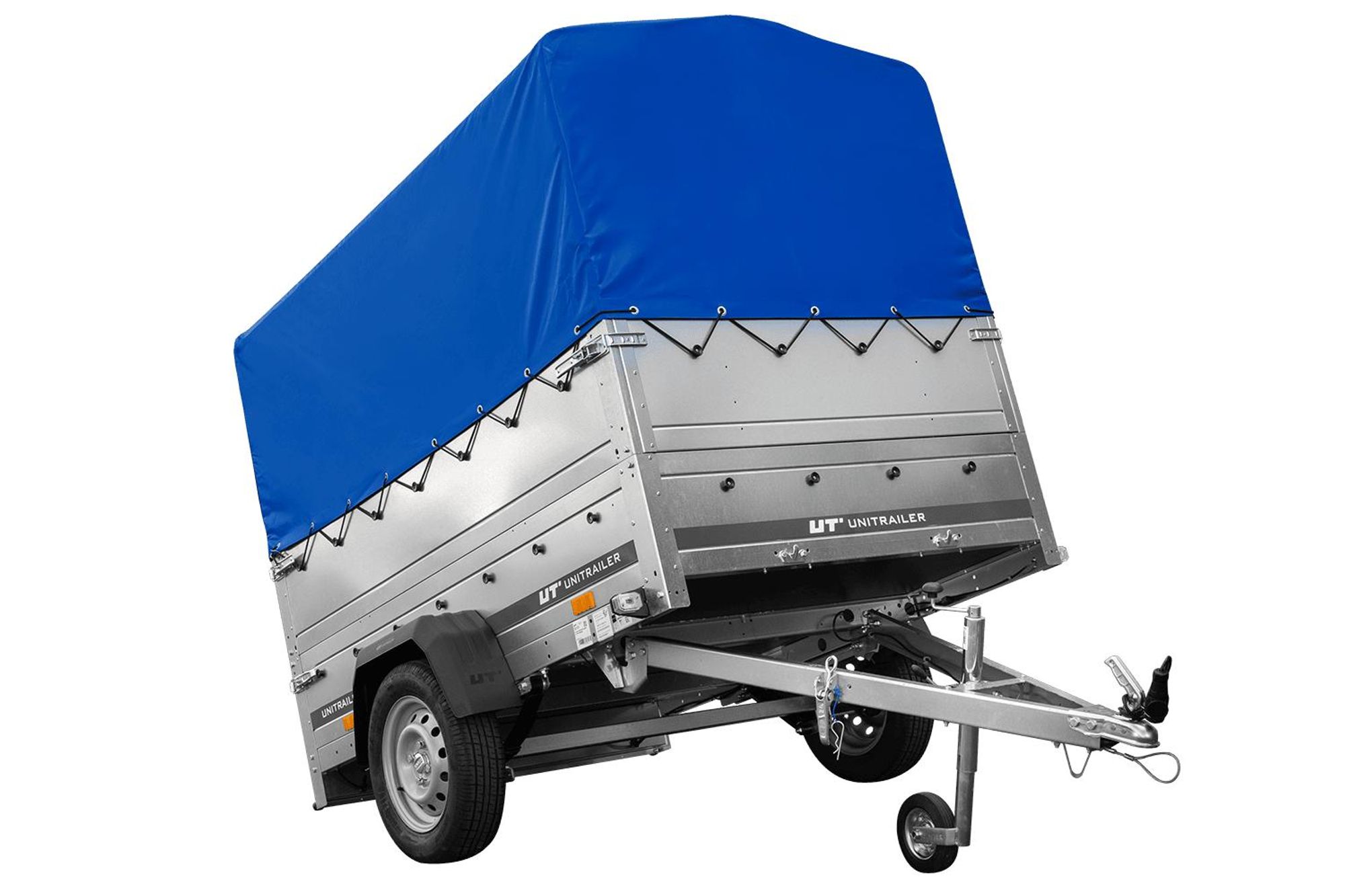 Lehký přívěs na pružinách 200x125 UNITRAILER GARDEN 201/R KIPP s bočnicemi BIS, rámem H-800 a modrou plachtou