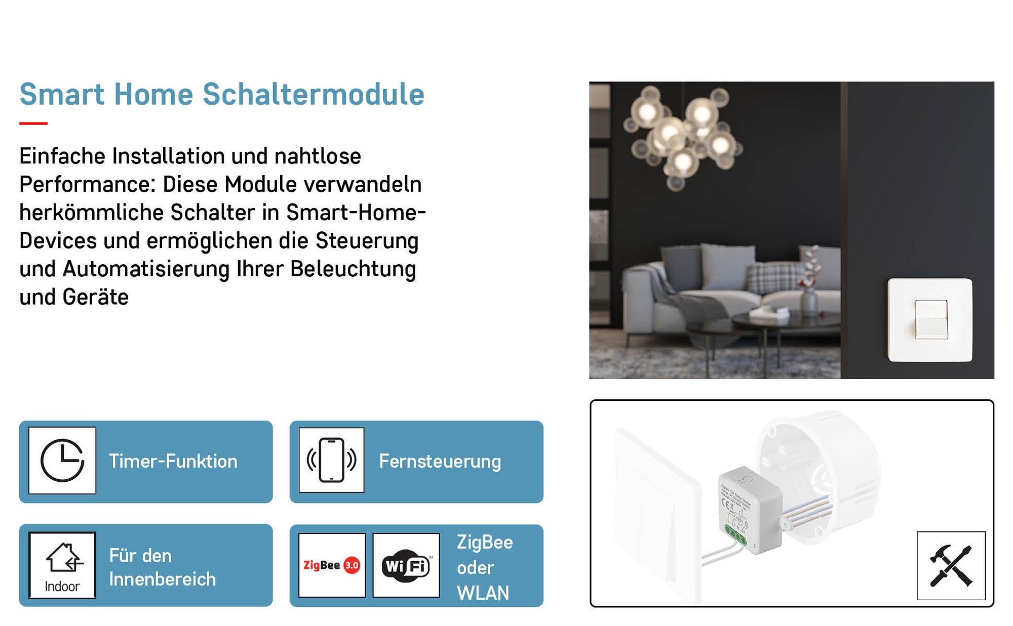 EMOS GoSmart WiFi Lichtschalter-Modul/WLAN Smart Switch mit App, Unterputz Relais-Schalter zur Fernsteuerung, Sprachsteuerung der Beleuchtung mit Alex