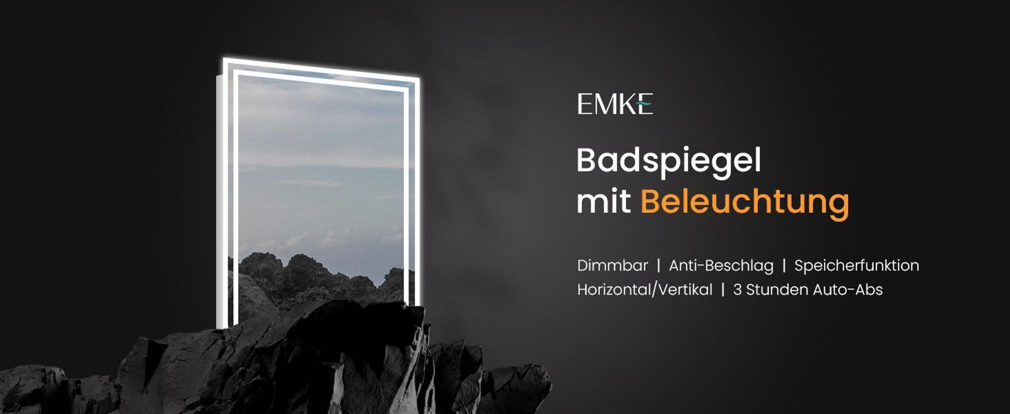 EMKE LED Badspiegel 60x50cm Badspiegel mit Beleuchtung Kaltweiß Lichtspiegel Badezimmerspiegel Wandspiegel mit Touchschalter + Beschlagfrei IP44 Energiesparend
