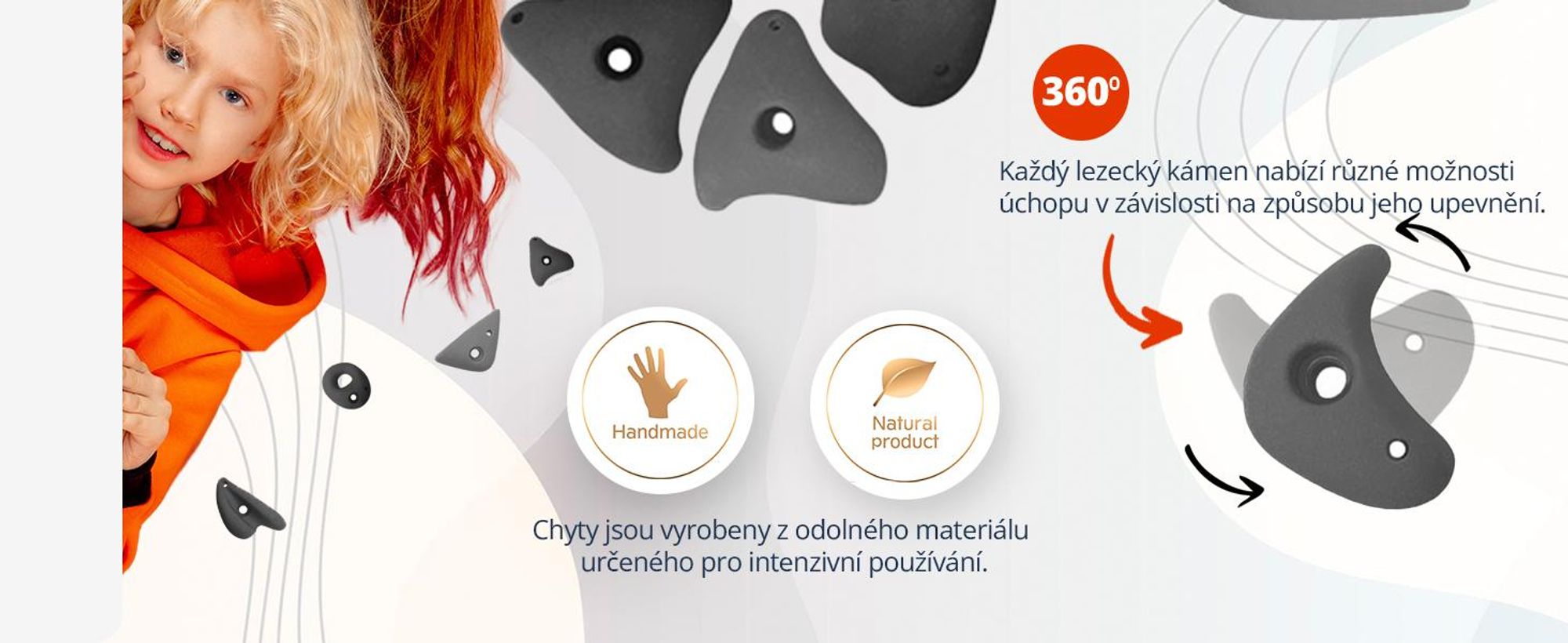 Create for you® – Lezecká stěna, 100x50 cm, 5 šedých úchytů, Domácí Lezení, Fitness Vybavení na Doma, Pohybová Zábava pro Děti